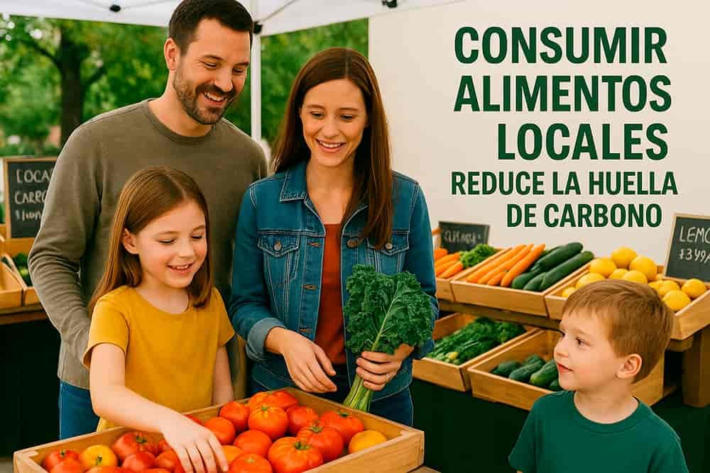 familia consumiendo productos locales reduce huella carbono