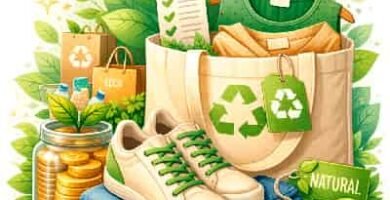 Compra responsable de ropa: prendas sostenibles y accesorios con simbolos de reciclaje y etiqueta ecologica